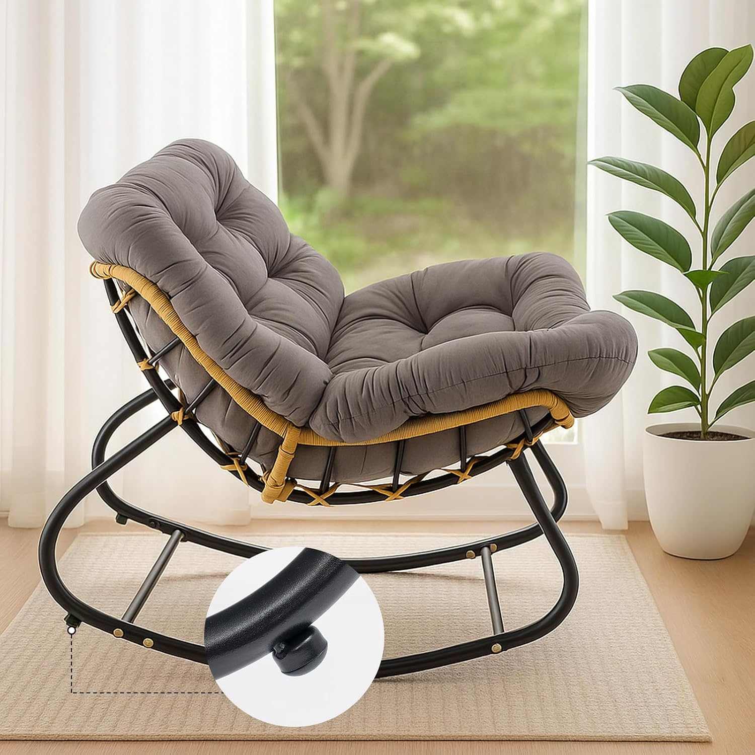 Oversized Outdoor Egg Rocking Chair With Cushion - EVERNEST HOME & GARDEN