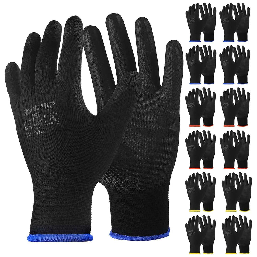 Pair of breathable PU coated safety work gloves with non-slip grip for versatile work tasks