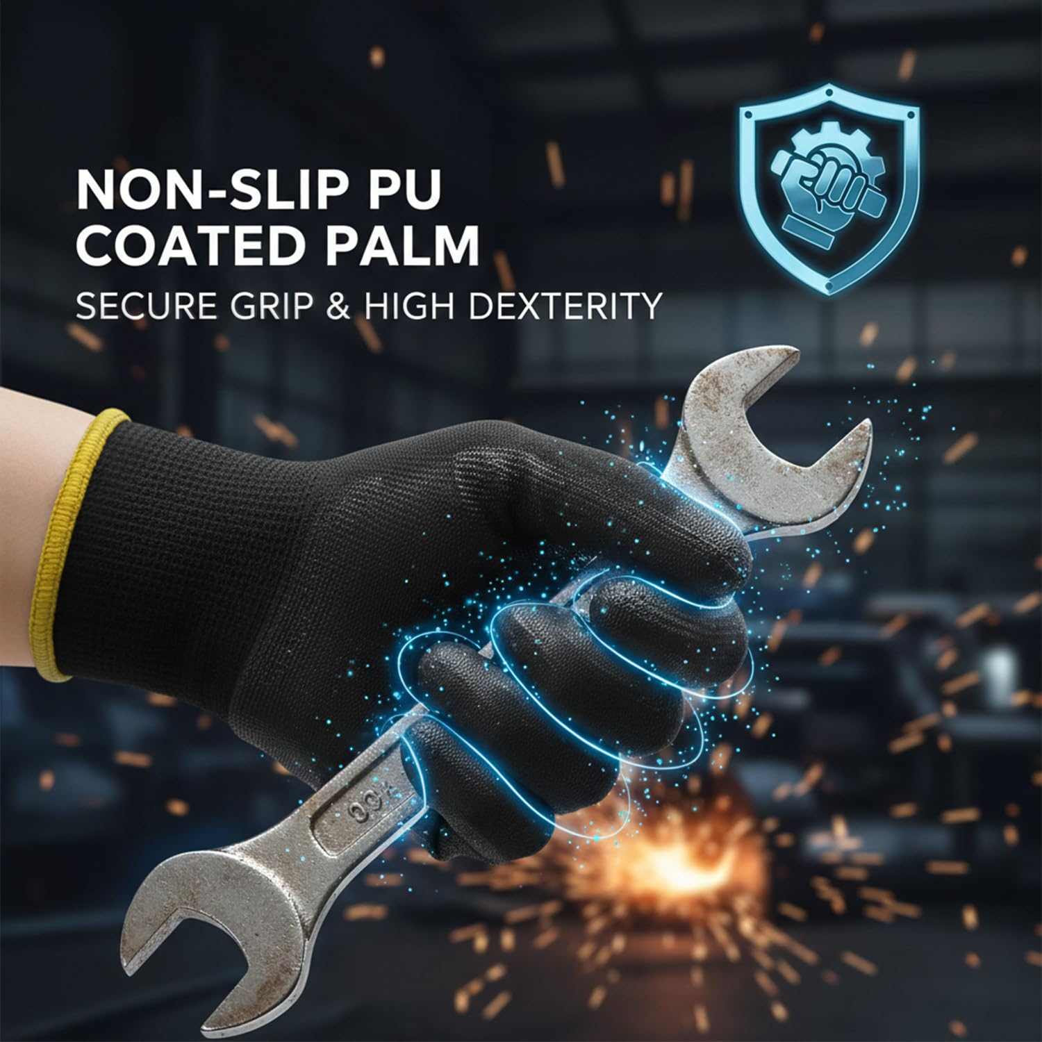 PU coated safety work gloves with breathable knit and non-slip grip for general work and DIY tasks