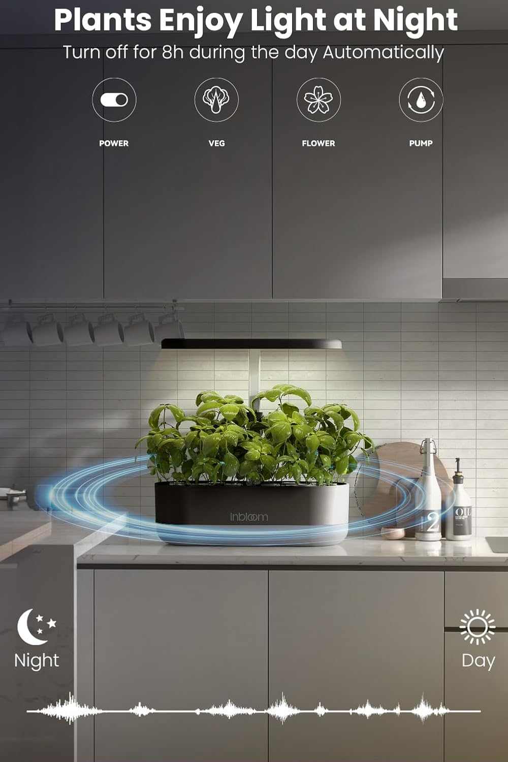 12-pod indoor hydroponic system with LED grow lights and water tank for fast herb growth
