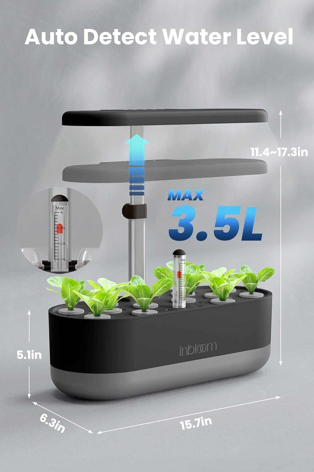 12-pod indoor hydroponic system with LED grow lights and large water tank for fast plant growth