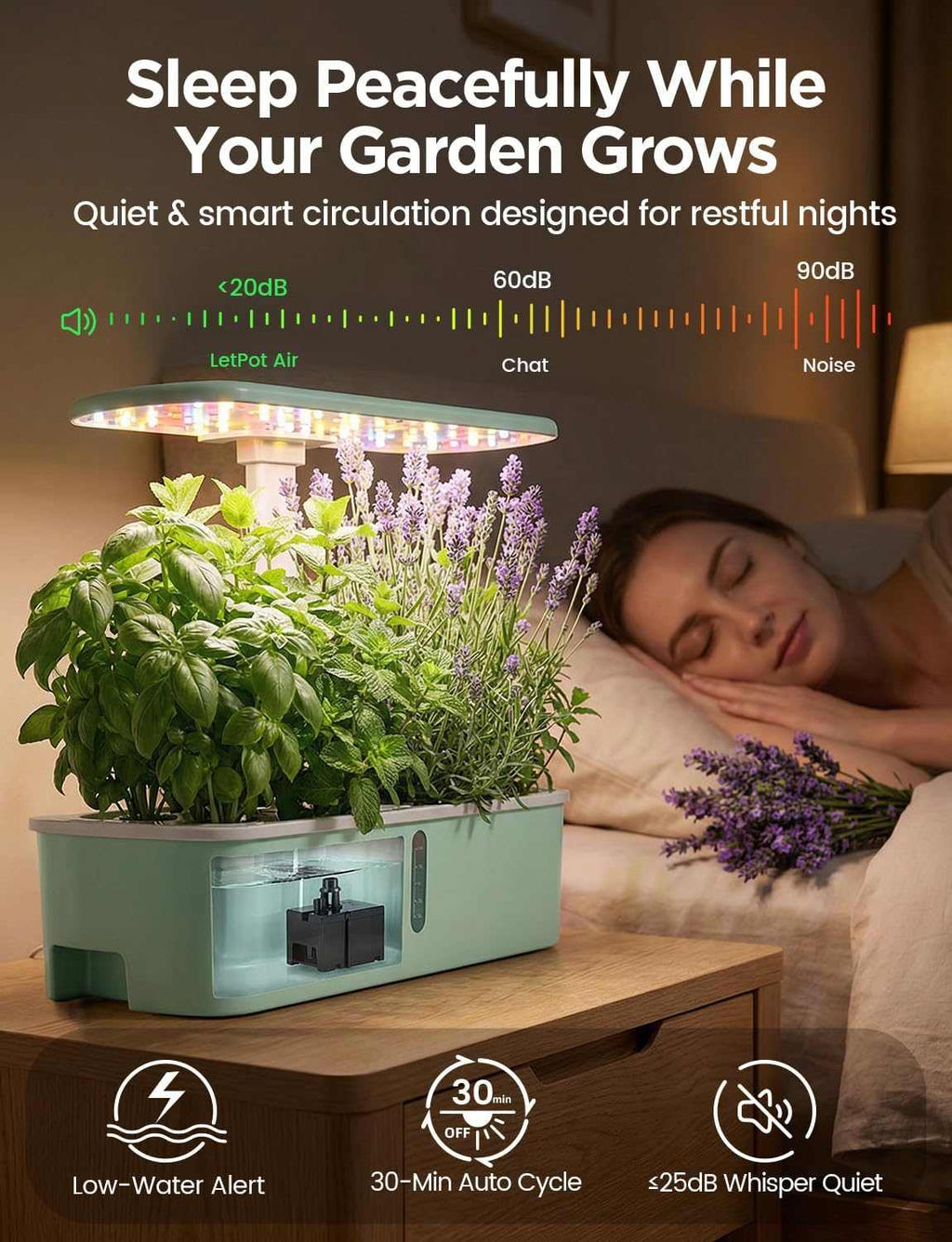 Smart hydroponic indoor garden with 10 pods and WiFi app control for faster plant growth