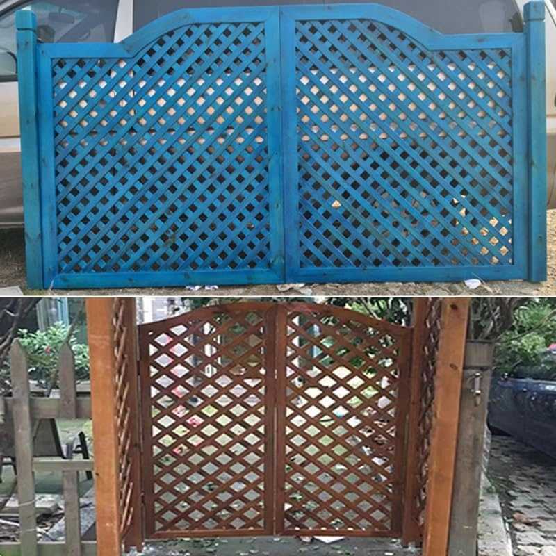 Double wooden garden gate with curved top and lattice design in solid wood