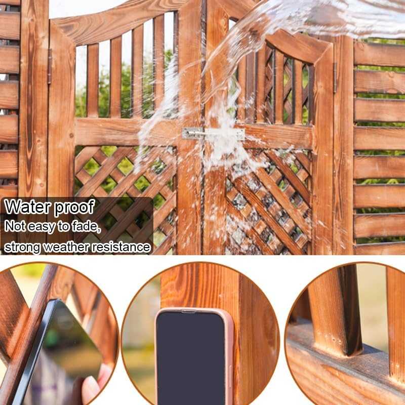 Double wooden garden gate with curved top and lattice design in solid wood